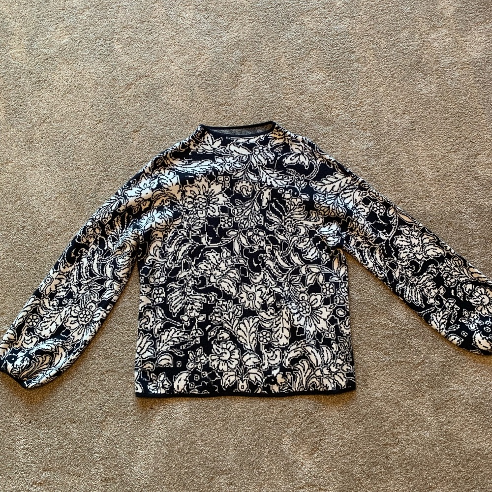 Navy and white mock neck sweater
